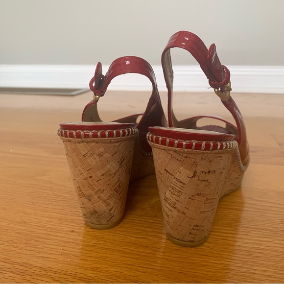 Stewart Weitzman Red Patent Leather Slingback Peep-toe Wedges. Women’s Size 10M - Picture 10 of 10